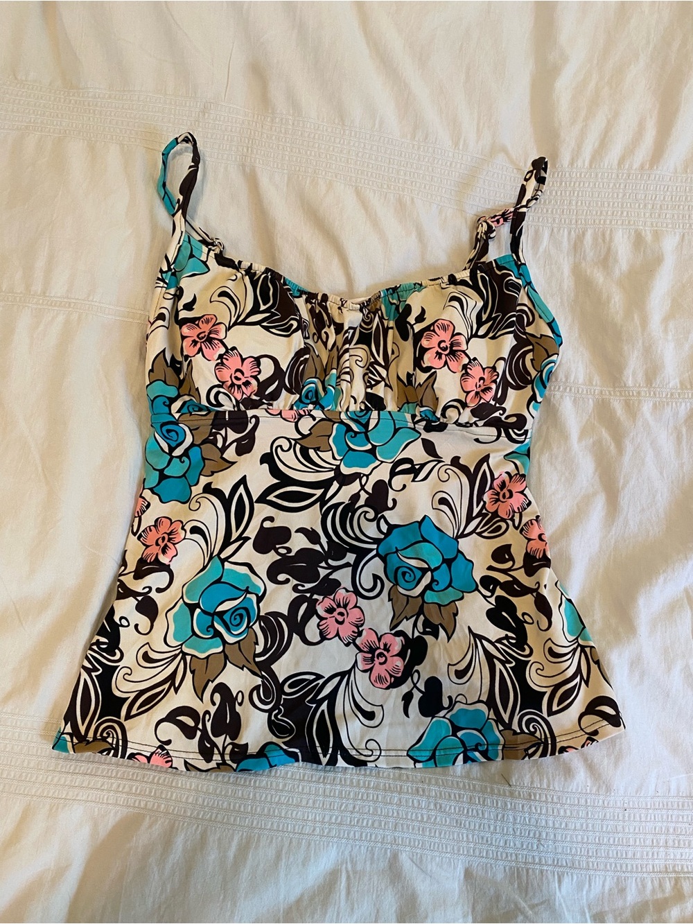 Floral Spaghetti Strap Tank Top - Blue & Pink